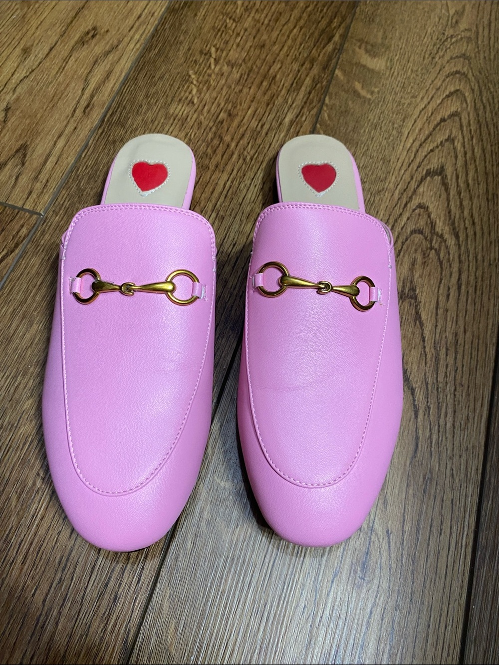 ARQA Pink Leather Horsebit Mule Loafers Heart Insole Women's EU 38 / US 7.5-8